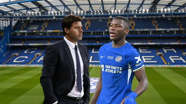 Moisés Caicedo jugando, Pochettino dirigiendo. Foto tomada de: Transfermarkt/PSG/MMX