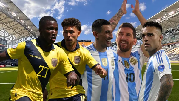 Moisés Caicedo, Kendry Páez, Ángel Di María, Lionel Messi, Lautaro Martínez. Foto tomada de: La Tri/Selección Argentina