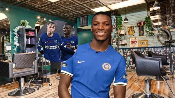 Moisés Caicedo sonriendo, Cole Palmer y Jackson sorprendidos, peluquería. Foto tomada de: Relevo/Chelsea/RservaCEX