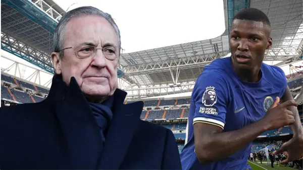 Moisés Caicedo y Florentino Pérez en el Estadio Santiago Bernabéu (Foto tomada de: Wikipedia/Extra/beIN Sports)