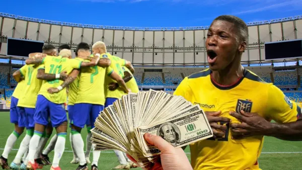 Moisés Caicedo y jugadores de Brasil (Foto tomada de: Expedia/La Tri/Xinhua)