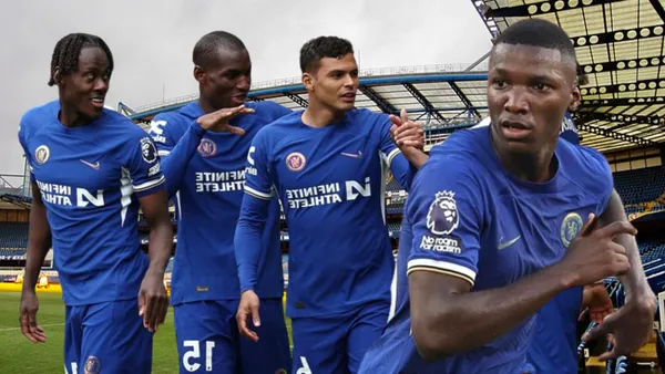 Moisés Caicedo y Jugadores del Chelsea (Foto tomada de: Wikipedia/Chelsea/AFP)