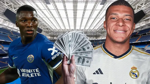 Moisés Caicedo y Kylian Mbappé en el Estadio Santiago Bernabéu (Foto tomada de: Real Madrid/RPP/Chelsea/Metro)