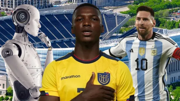 Moisés Caicedo y Lionel Messi en Soldier Field (Foto tomada de: Big Bus/Moisés Caicedo/La Angeles Time/JVS)