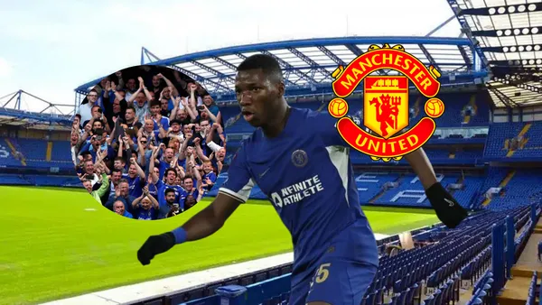 Moisés Caicedo y los hinchas de Chelsea contra Manchester United