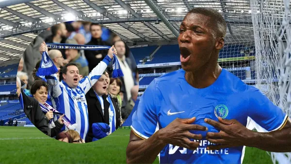 Moisés Caicedo y los hinchas del Brighton en el Falmer Stadium (Foto tomada de: CNN/Marca)