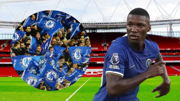 Moisés Caicedo y los hinchas del Chelsea en Emirates Stadium (Foto tomada de: DFDS/Extra/Peru21/