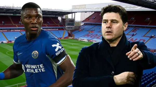 Moisés Caicedo y Mauricio Pochettino en el Villa Park (Foto tomada de: Litoral/Chelsea/Primicias)