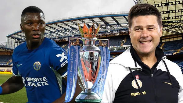 Moisés Caicedo y Mauricio Pochettino en Stamford Bridge (Foto tomada de: Wikipedia/Chelsea/Football London/GOAL)