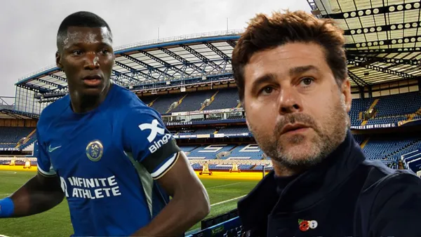 Moisés Caicedo y Mauricio Pochettino en Stamford Bridge (Foto tomada de: Wikipedia/Chelsea/TyC Sports)