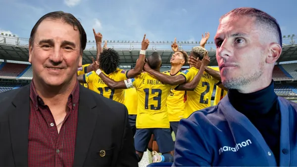 Néstor Lorenzo, jugadores de La Tri y Sebastián Beccacece (Foto tomada de: Comisión/La Tri/Caracol/API)