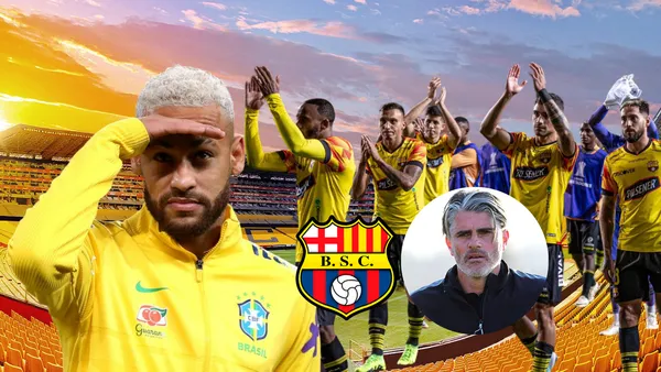 Neymar y Diego López con jugadores de Barcelona SC disculpándose