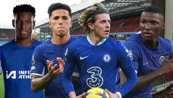 Nico Jackson, Enzo Fernández, Conor Gallagher y Moisés Caicedo (Foto tomada de: Aston Villa/Chelsea/Football London)