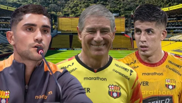 Nicolás Ramírez, Ariel Holan y Luca Sosa (Foto tomada de: Barcelona SC/API)