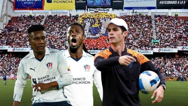 Oscar Zambrano jugando, Ricardo Adé gritando, Alcácer dirigiendo. Foto tomada de: API/LDU