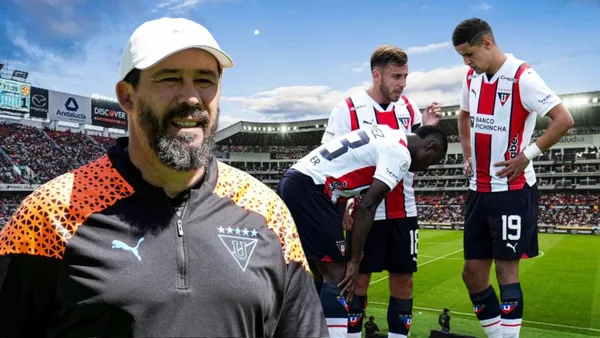 Pablo Sánchez y jugadores de Liga de Quito (Foto tomada de: Liga de Quito/API)