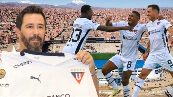 Pablo Sánchez y Jugadores de Liga de Quito (Foto tomada de: Wikipedia/Liga de Quito/API)