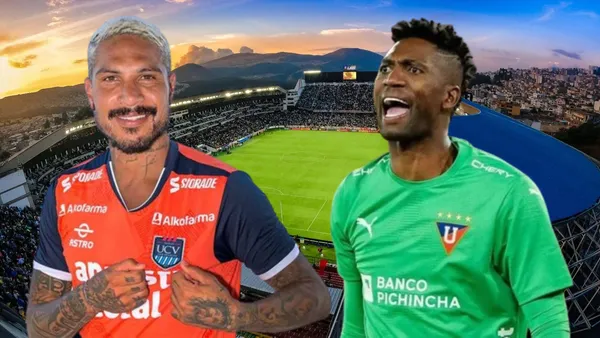 Paolo Guerrero y Alexander Domínguez (Foto tomada de: Liga de Quito/Universidad César Vallejo/API)