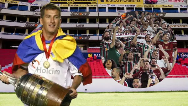 Patricio Urrutia e hinchas Fluminense (Foto tomada de: Liga de Quito/RT/Conmebol)