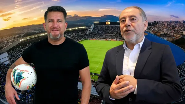 Patricio Urrutia e Isaac Álvarez en el Estadio Rodrigo Paz (Foto tomada de: Liga de Quito/Primicias/La Red)