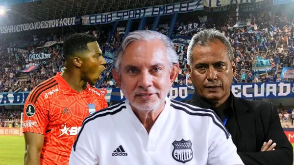 Pedro Ortiz gritando, José Pileggi, Hernán Torres. Foto tomada de: Emelec/Olé