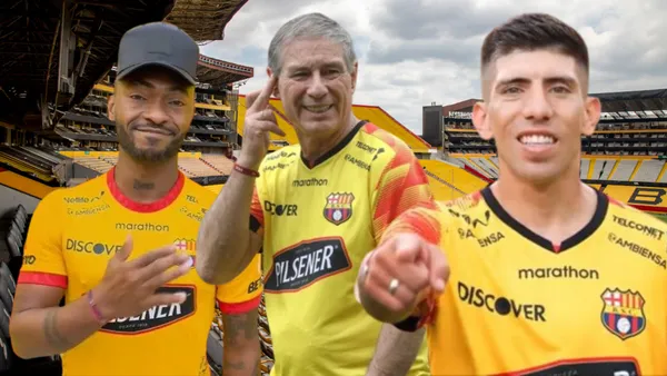Pedro Pablo Perlaza, Ariel Holan y Braian Oyola en el Estadio Monumental (Foto tomada de: Primicias/Barcelona SC/API)