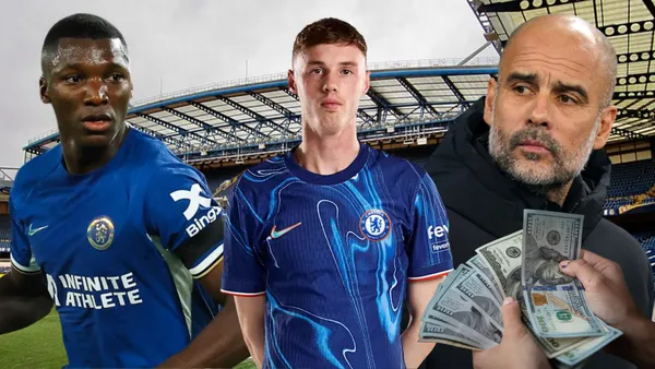 Pep Guardiola, Cole Palmer y Moisés Caicedo (Foto tomada de: Wikipedia/Chelsea/DPA/El Universo)