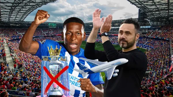 Pervis Estupiñán celebrando y Roberto De Zerbi aplaudiendo