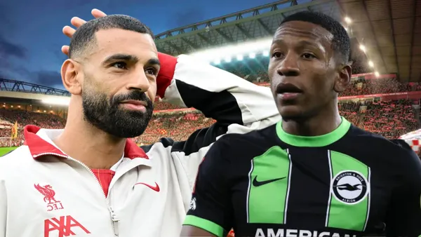 Pervis Estupiñán y Mohamed Salah (Foto tomada de: DFDS/Brighton/Liverpool/Wikipedia)