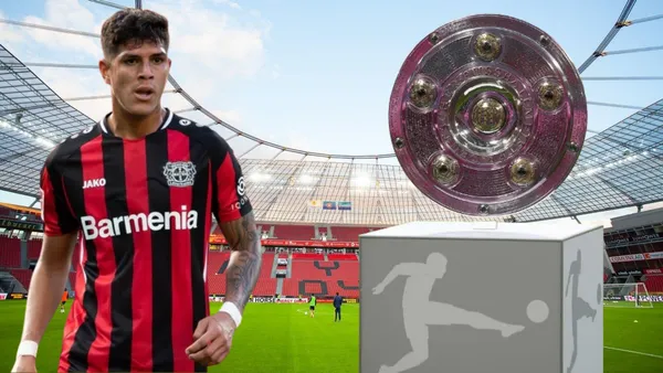 Piero Hincapié con el título de Bundesliga en el BayArena (Foto tomada de: Wikipedia/Bayer Leverkusen/El Mundo)