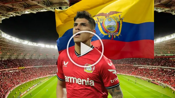 Piero Hincapié con la bandera de Ecuador. Foto tomada de: Bayer Leverkusen