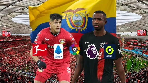 Piero Hincapié jugando, Willian Pacho atento. Foto tomada de: Balón Latino/Bayer Leverkusen