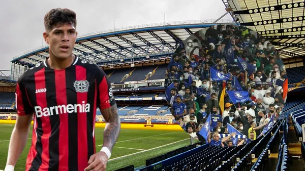 Piero Hincapié y los hinchas del Chelsea en Stamford Bridge (Foto tomada de: Wikipedia/Piero Hincapié/Antena 2)