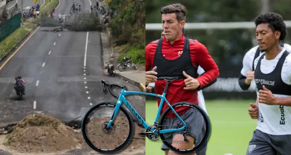 Por el cierre de vías, este jugador de Liga de Quito no tuvo más remedio que salir en bicicleta para llegar al CAR de Pomasqui