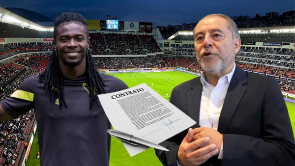 Ricardo Adé e Isaac Álvarez en el Estadio Rodrigo Paz Delgado (Liga de Quito/Primicas/T4 Franquicias)