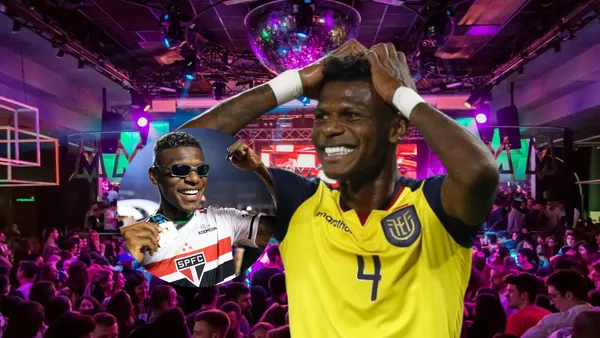 Robert Arboleda tomándose la cabeza y con gafas con la camiseta de La Tri y Sao Paulo