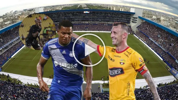 Romario Caicedo jugando, Damián Díaz, sonriendo. Foto tomada de: Emelec/API