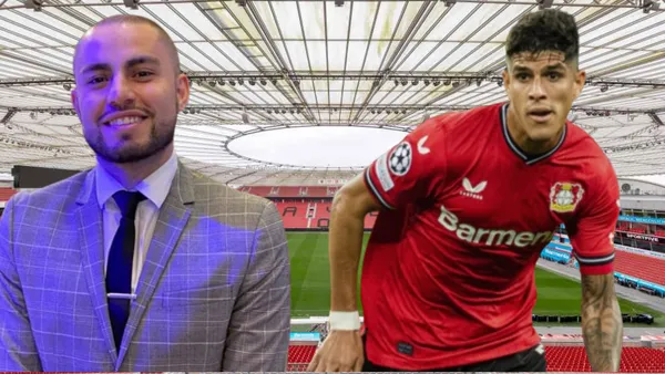 Samuel Vargas con Piero hincapié en el BayArena (Foto tomada de: Inavate/Extra/Línea d4)