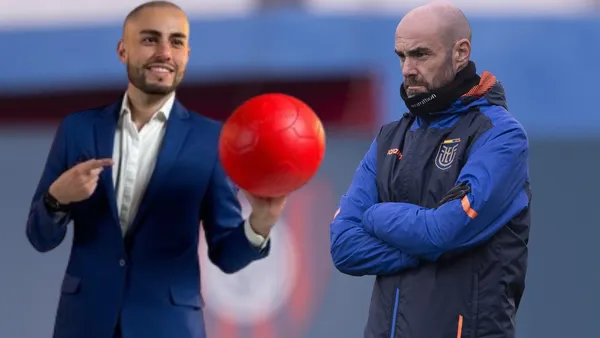 Samuel Vargas sonriendo, Félix Sánchez serio. Foto tomada de: Facebook Samuel Vargas/ La Tri
