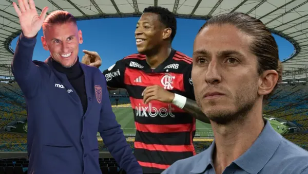 Sebastián Beccacece, Gonzalo Plata y Felipe Luis (Foto tomada de: Conmebol/Flamengo/TyC/API)