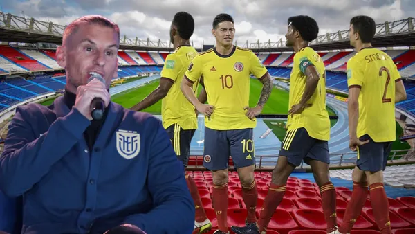 Sebastián Beccacece y jugadores de Colombia (Foto tomada de: Municipio/API/Antena 2)