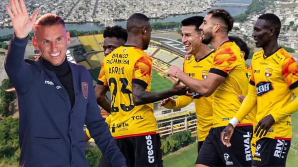 Sebastián Beccacece y jugadores de La Tri (Foto tomada de: Barcelona SC/API)