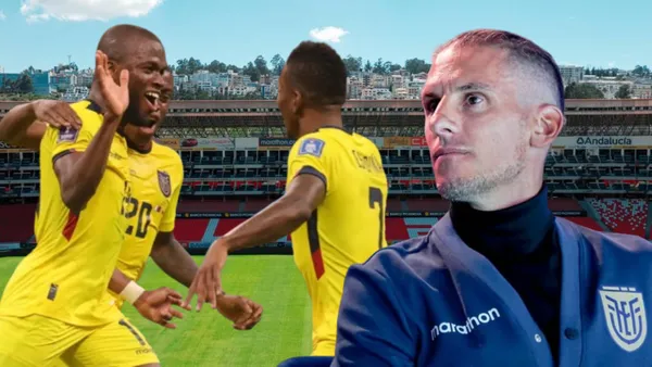 Sebastián Beccacece y jugadores de La Tri (Foto tomada de: Liga de Quito/API/La Tri)