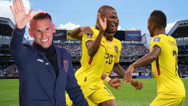 Sebastián Beccacece y jugadores de La Tri (Foto tomada de: Liga de Quito/API/La Tri)