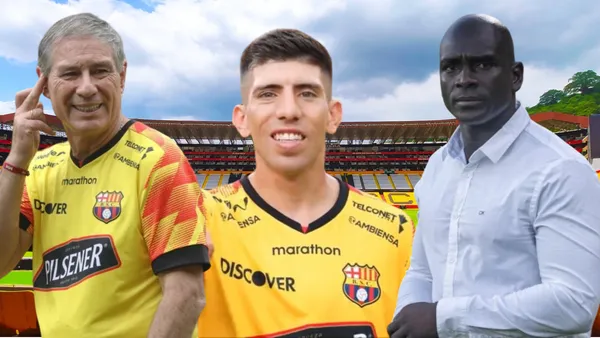 Segundo Alejandro Castillo, Braian Oyola y Ariel Holan (Foto tomada de: Barcelona SC/API)