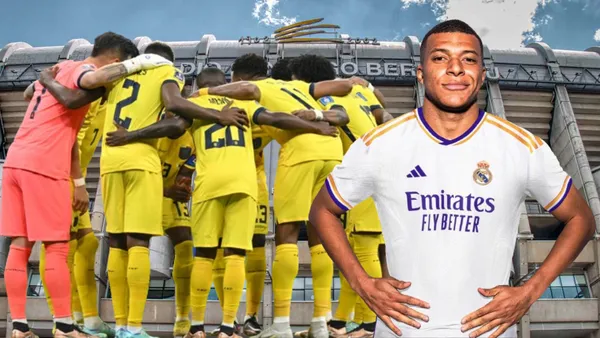 Selección Ecuatoriana y Kylian Mbappé en el Estadio Santiago Bernabéu (Foto tomada de: Acciona/EFE/Diez)