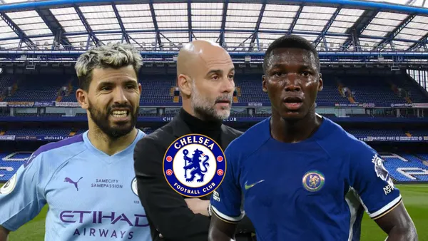 Sergio Agüero adolorido, Pep Guardiola serio, Moisés Caicedo sorprendido. Foto tomada de: Meridiant Sport/Tatler