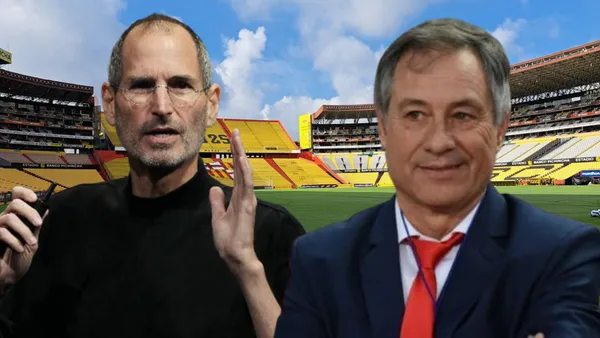 Steve Jobs y Ariel Holan en el Estadio Monumental (Foto tomada de: Barcelona SC/Business/Independiente)