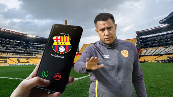 Teléfono llamada, escudo de Barcelona SC, César Farías DT. Foto tomada de: Computer Hoy/Barcelona SC