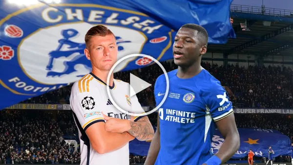 Toni Kroos cruzado los brazos, Moisés Caicedo jugando. Foto tomada de: Real Madrid/Transfermarkt